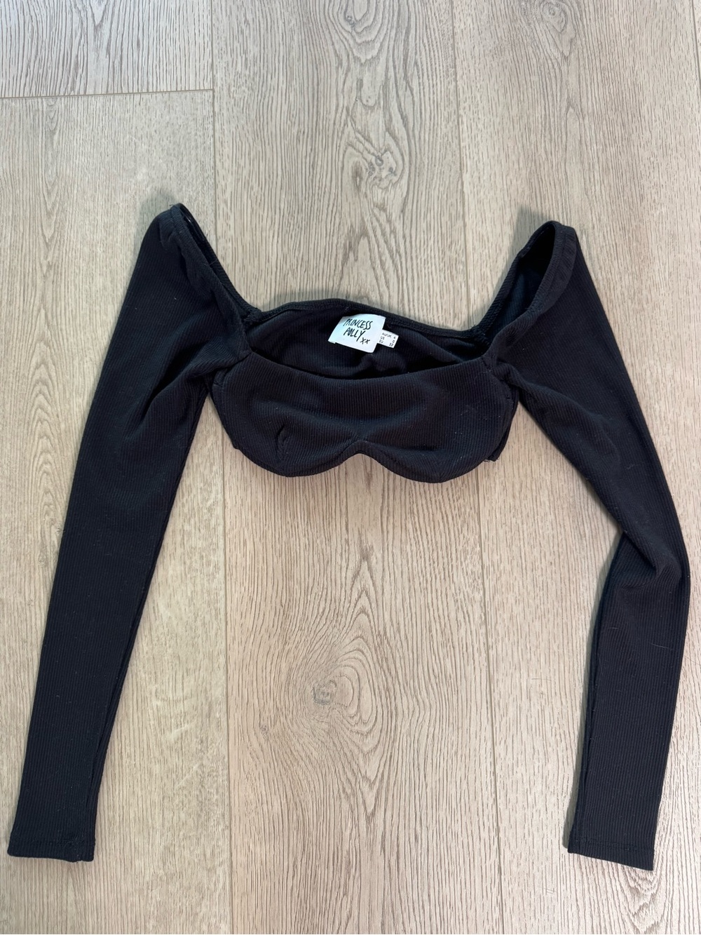 Princess Polly Black Ribbed long sleeve Crop Top with wire detailing